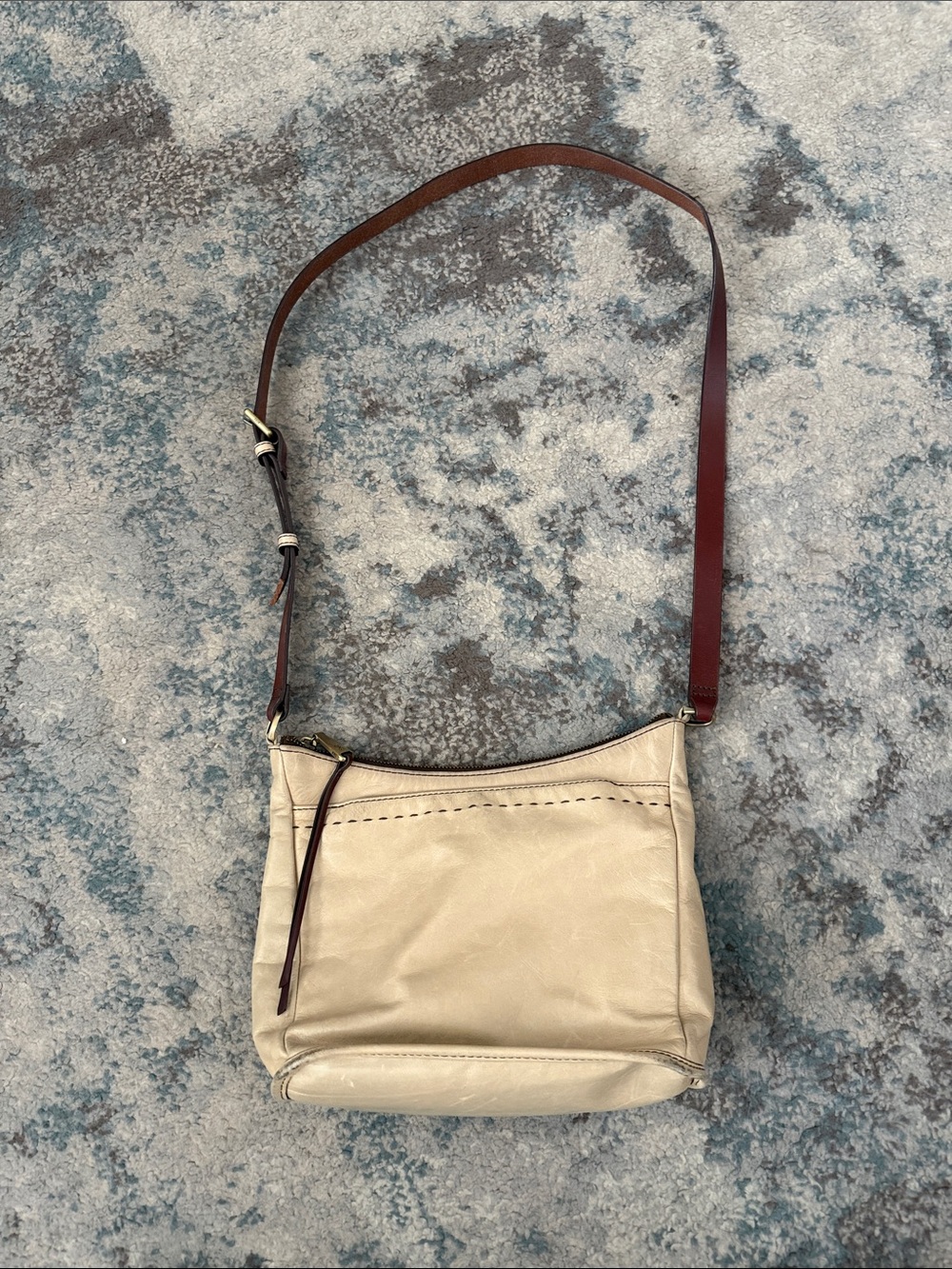 HOBO Cream Real Leather Crossbody with Brown Adjustable Strap